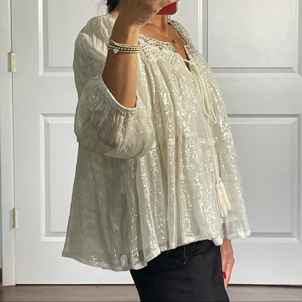 Anthropology RAGA Madi Shimmer Lined Peasant Top S - Picture 3 of 9